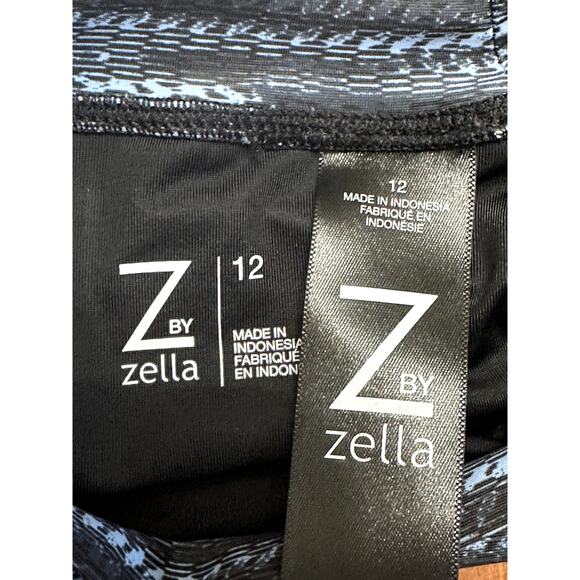 Z By Zella Swim Shirt High Neck Tie Front Short Sleeve Black Blue Girls 12 NWOT - Picture 7 of 7